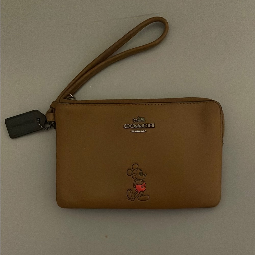 Coach Brown Wristlet with Mickey Mouse Design